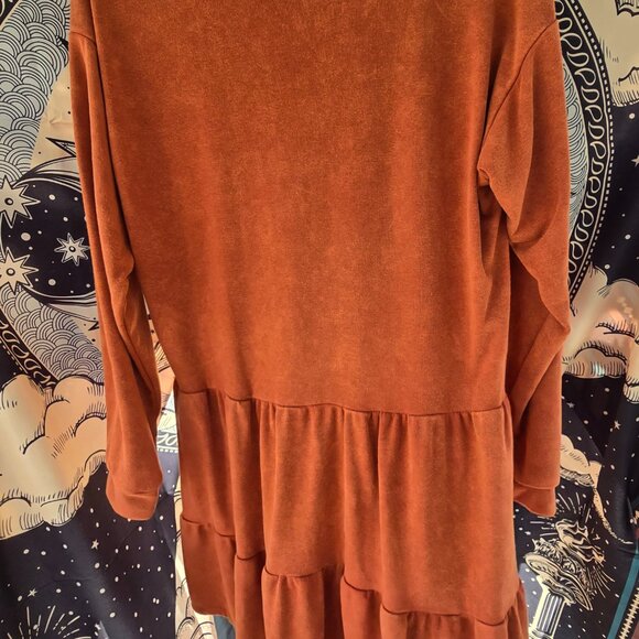 WILD FABLE SWEATSHIRT DRESS LONG SLEEVED WASHED CAMEL - Picture 2 of 3